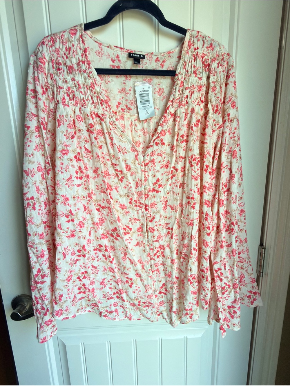torrid Cream Blouse with Pink Floral Print